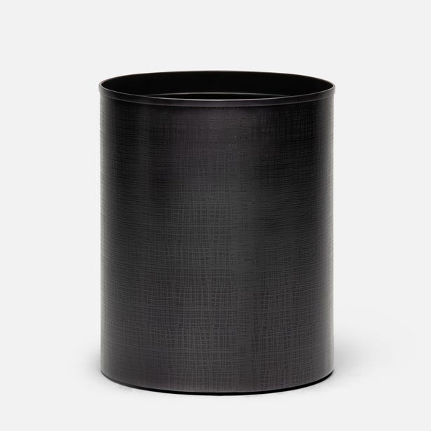 Pigeon & Poodle Remy wastebasket in black with fine linen-texture exterior.