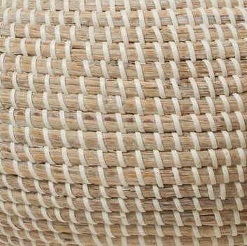 Close-up of Pigeon & Poodle Roslyn basket's woven natural rattan and ivory cord texture.