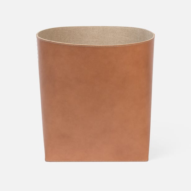Pigeon & Poodle Salo basket in cognac leather with contrast stitching and linen interior.