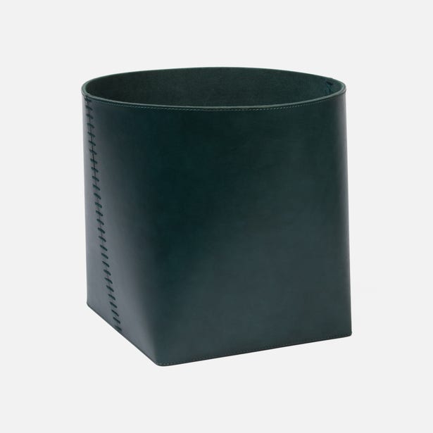 Pigeon & Poodle Salo basket in dark green leather with contrast whipstitch seam detail.