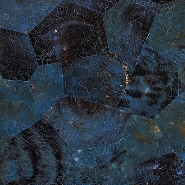 Close-up of Pigeon & Poodle Santorini soap dish in deep navy with crackled mosaic finish.