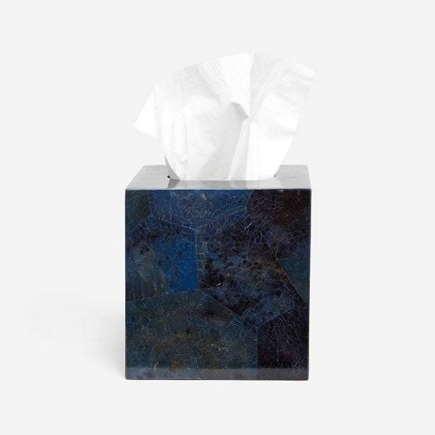 Pigeon & Poodle Santorini tissue box in deep blue marbled stone finish with white tissue.