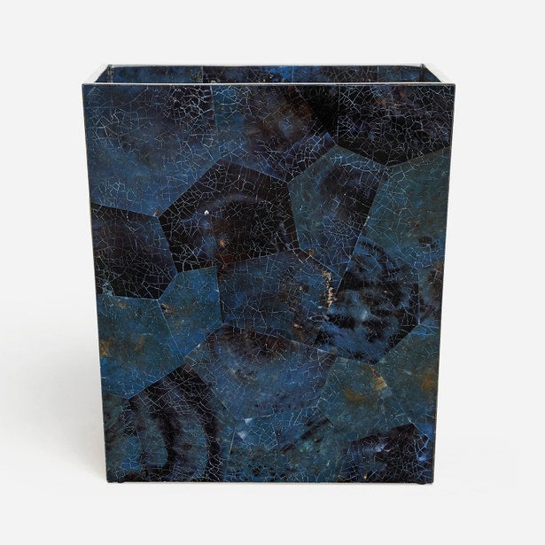 Pigeon & Poodle Santorini wastebasket, close-up of deep blue crackled mosaic panel surface.