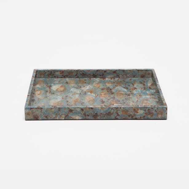 Pigeon & Poodle Sitges tray, angled view showing mottled blue and amber stone pattern.