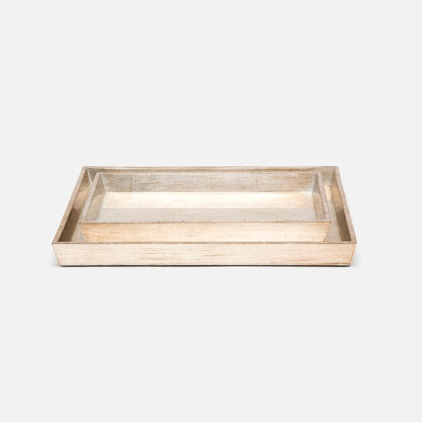 Pigeon & Poodle Tanlay nesting tray in champagne gold with textured metallic finish.