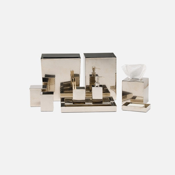 Pigeon & Poodle Temara bath accessories collection in polished nickel, full set view.