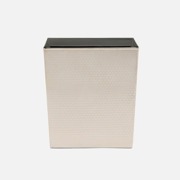 Pigeon & Poodle Temara wastebasket in pearl with embossed geometric texture, front view.