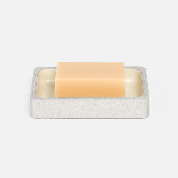 Pigeon & Poodle Tenby soap dish in white shagreen texture with a bar of soap.