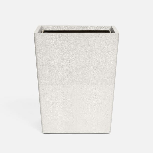 Pigeon & Poodle Tenby wastebasket in ivory shagreen-textured finish with dark rim detail.