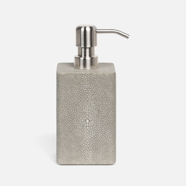Pigeon & Poodle Tenby soap pump in grey shagreen texture with brushed nickel pump.