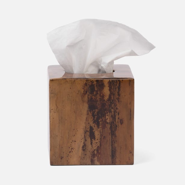 Pigeon & Poodle Varadero tissue box in warm tortoiseshell resin with white tissue.