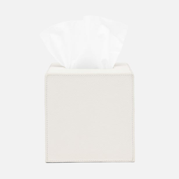 Pigeon & Poodle Victoria square tissue box cover in ivory pebbled faux leather.