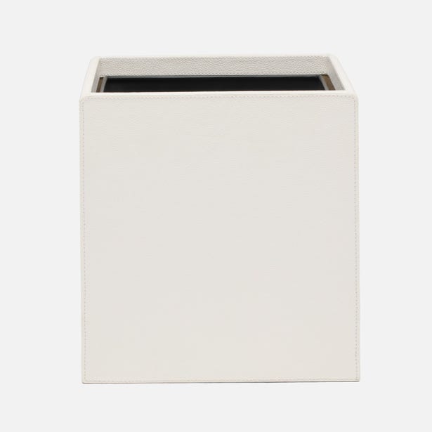 Pigeon & Poodle Victoria wastebasket in ivory, square form with stitched edge detail.
