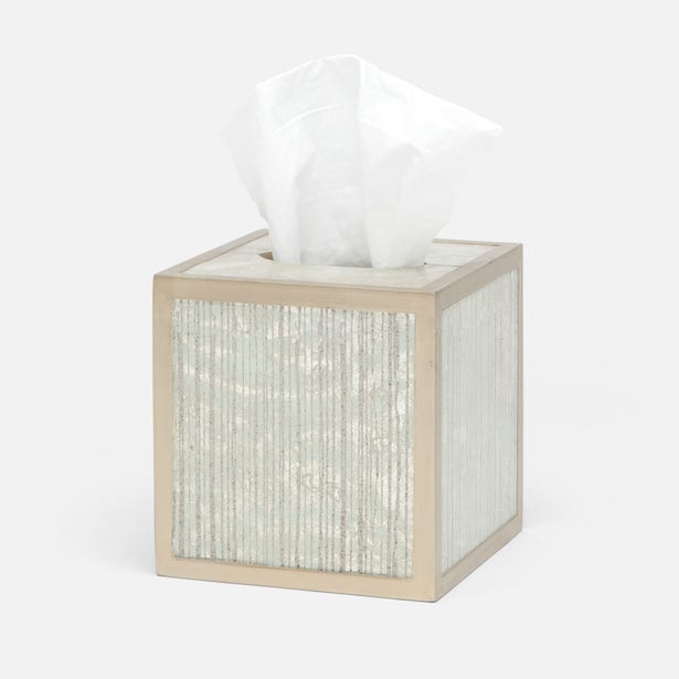 Pigeon & Poodle Waterford tissue box in champagne with ribbed mirror glass panels.