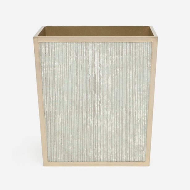Pigeon & Poodle Waterford wastebasket with brushed gold frame and silver reed panel detail.
