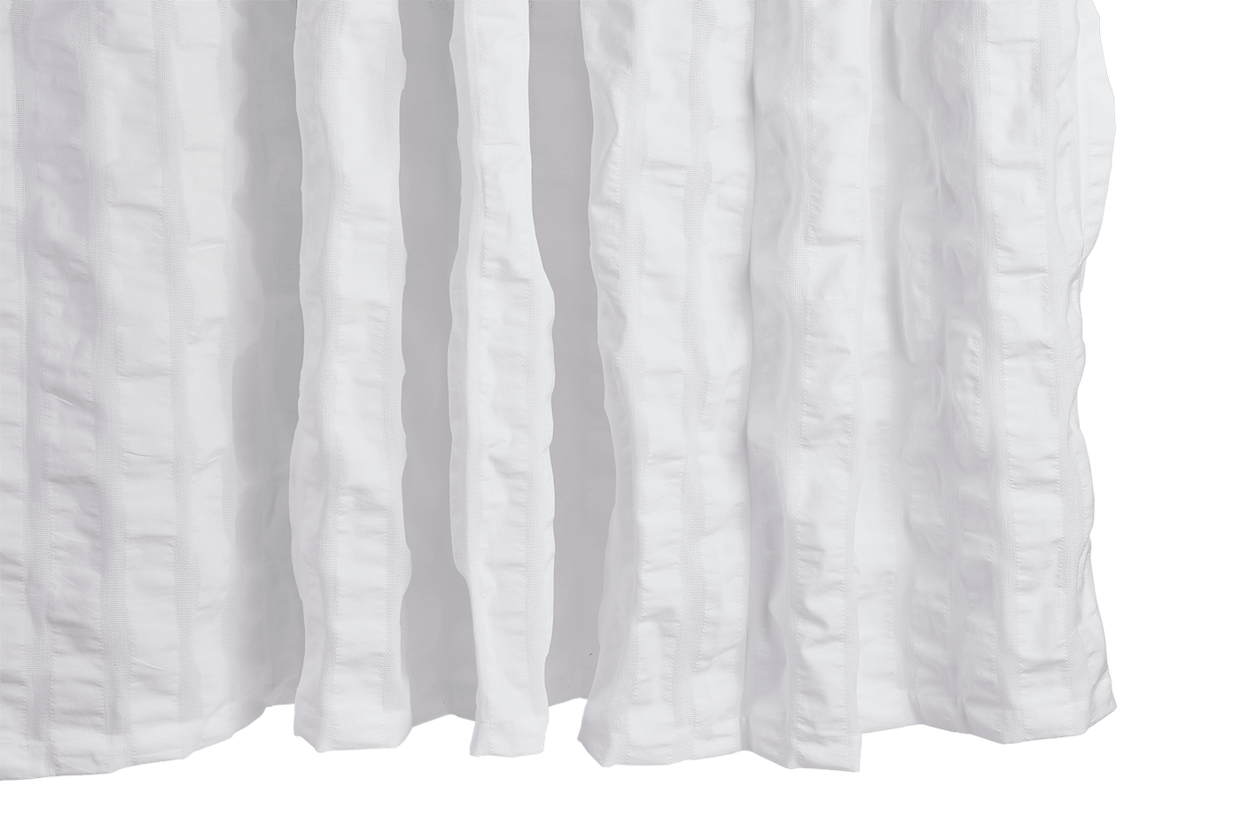 Matouk Panama shower curtain in white with textured seersucker stripe pattern.