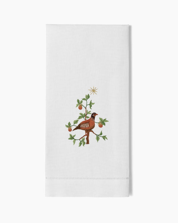 Photo of the Partridge Pear Tree Hand Towel ensemble.