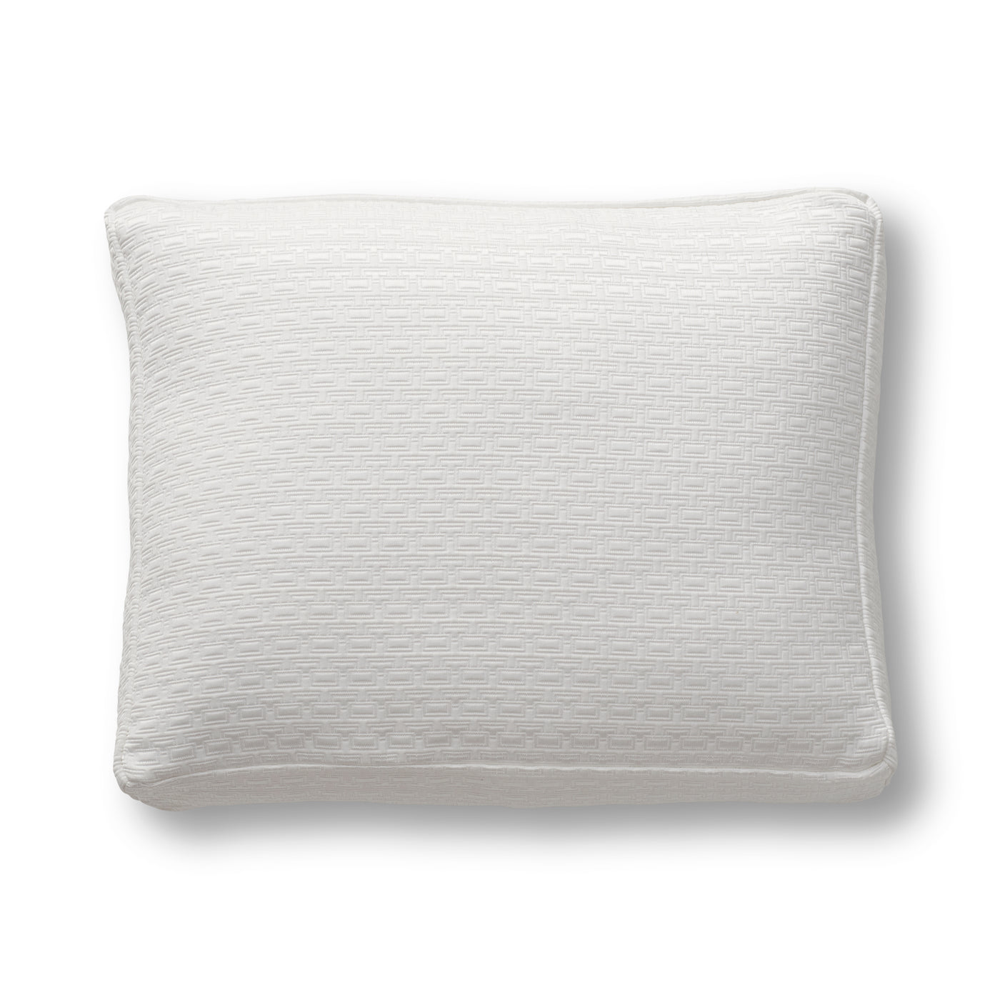 White Ann Gish Pavilion box pillow with woven texture, shown from above on white background.