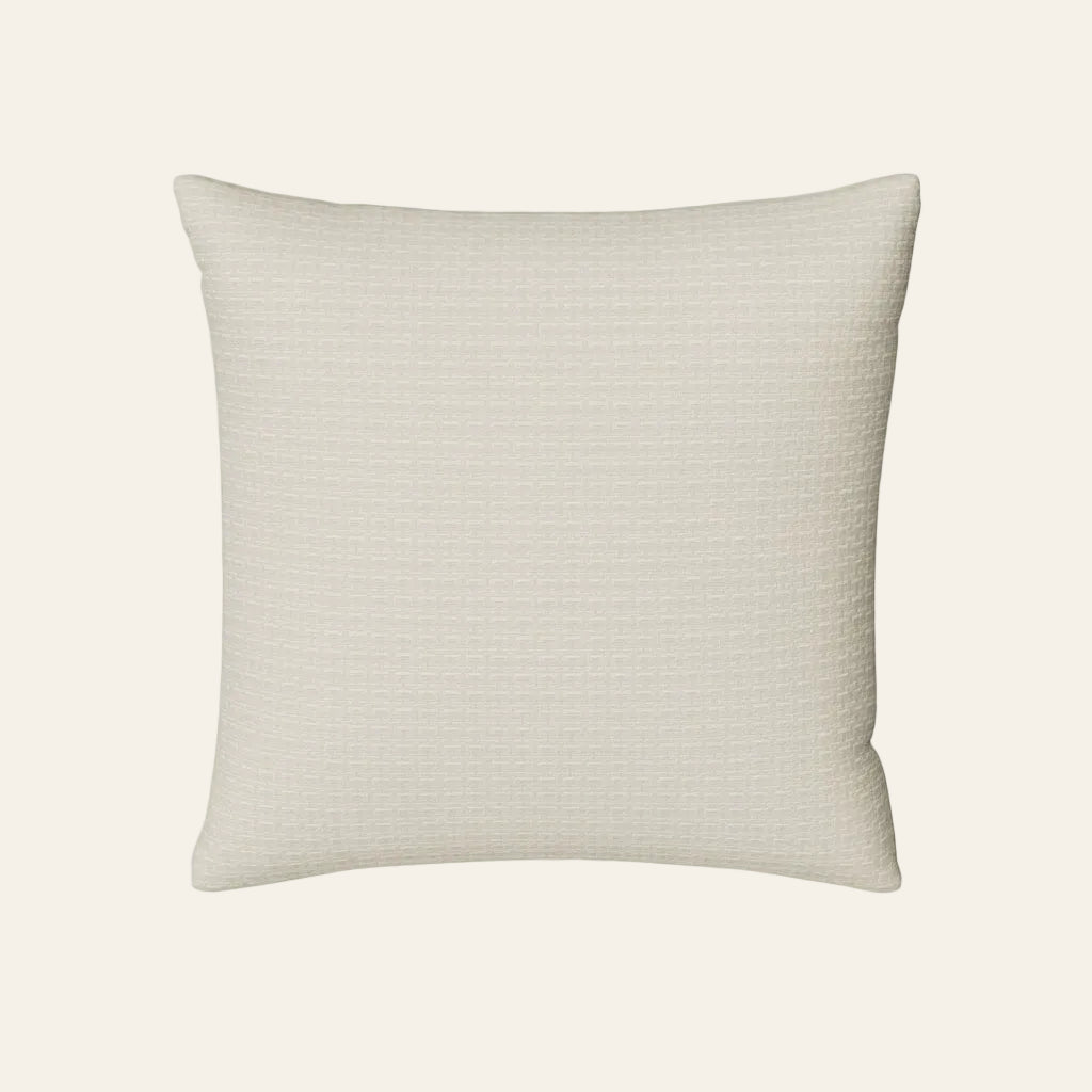 Ann Gish Pavilion sham in ivory with subtle woven grid texture, square format.
