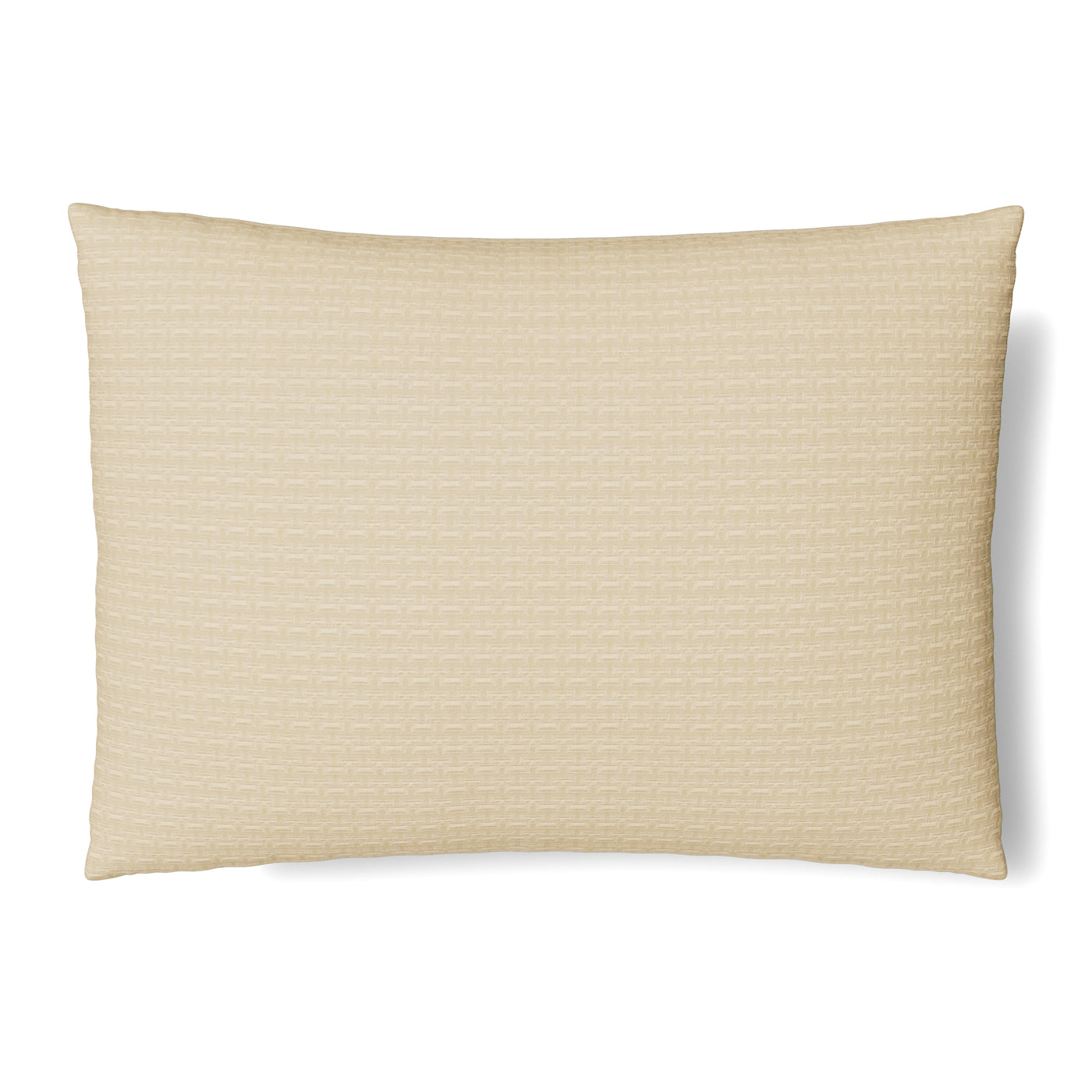 Close-up of Ann Gish Pavilion sham in champagne with subtle woven geometric texture.