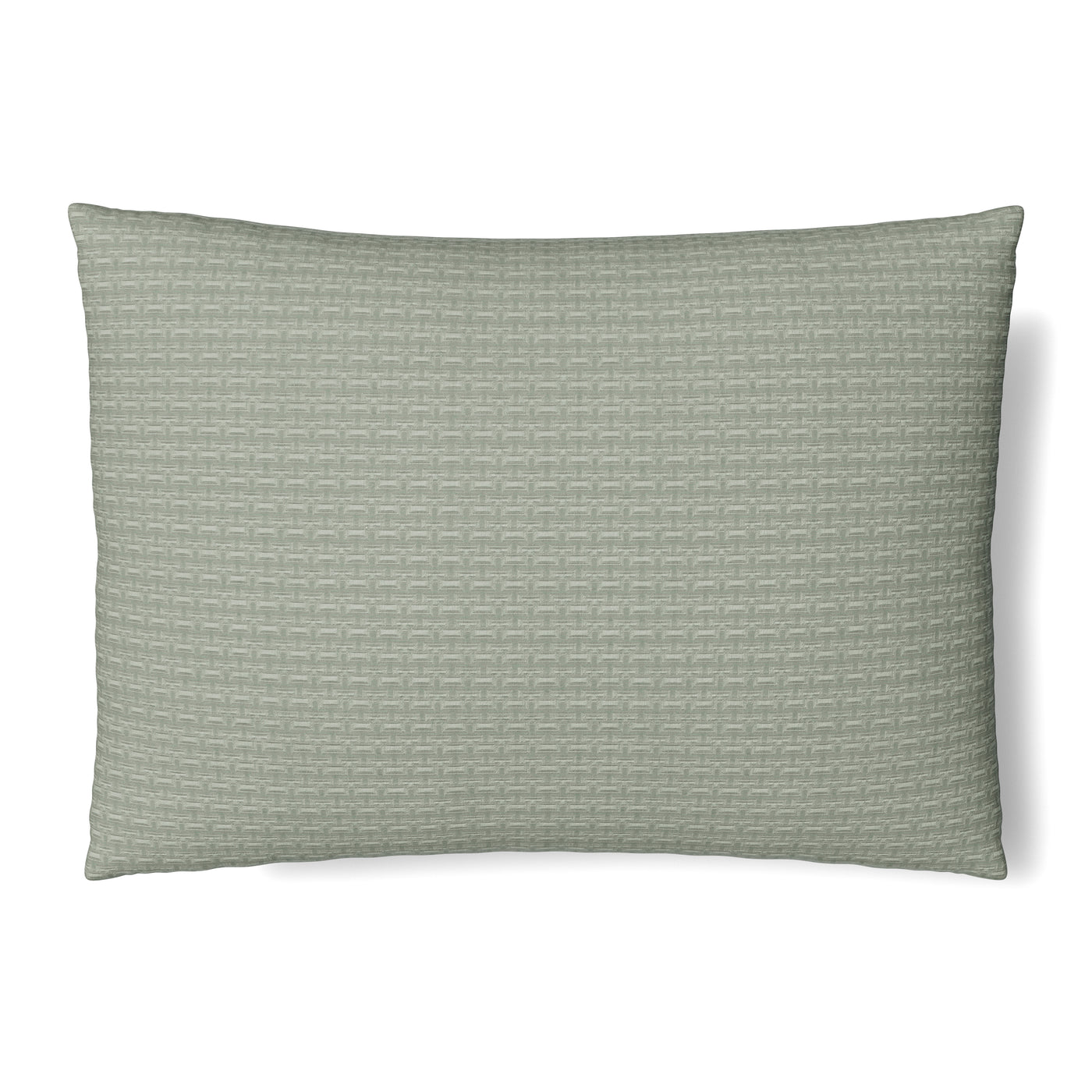 Ann Gish Pavilion sham in sage with tone-on-tone woven geometric pattern.