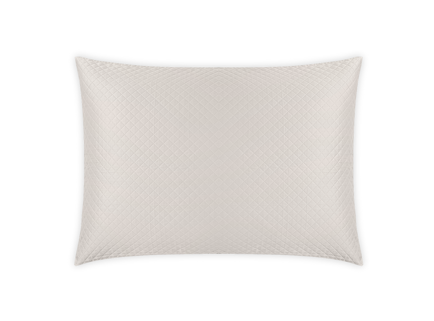 Matouk Petra ivory pillow sham with subtle diamond quilted texture, white background.