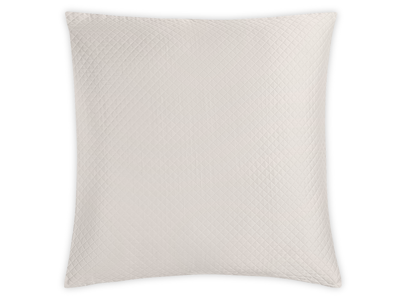 Close-up of Matouk Petra sham in ivory with tone-on-tone diamond quilted texture.