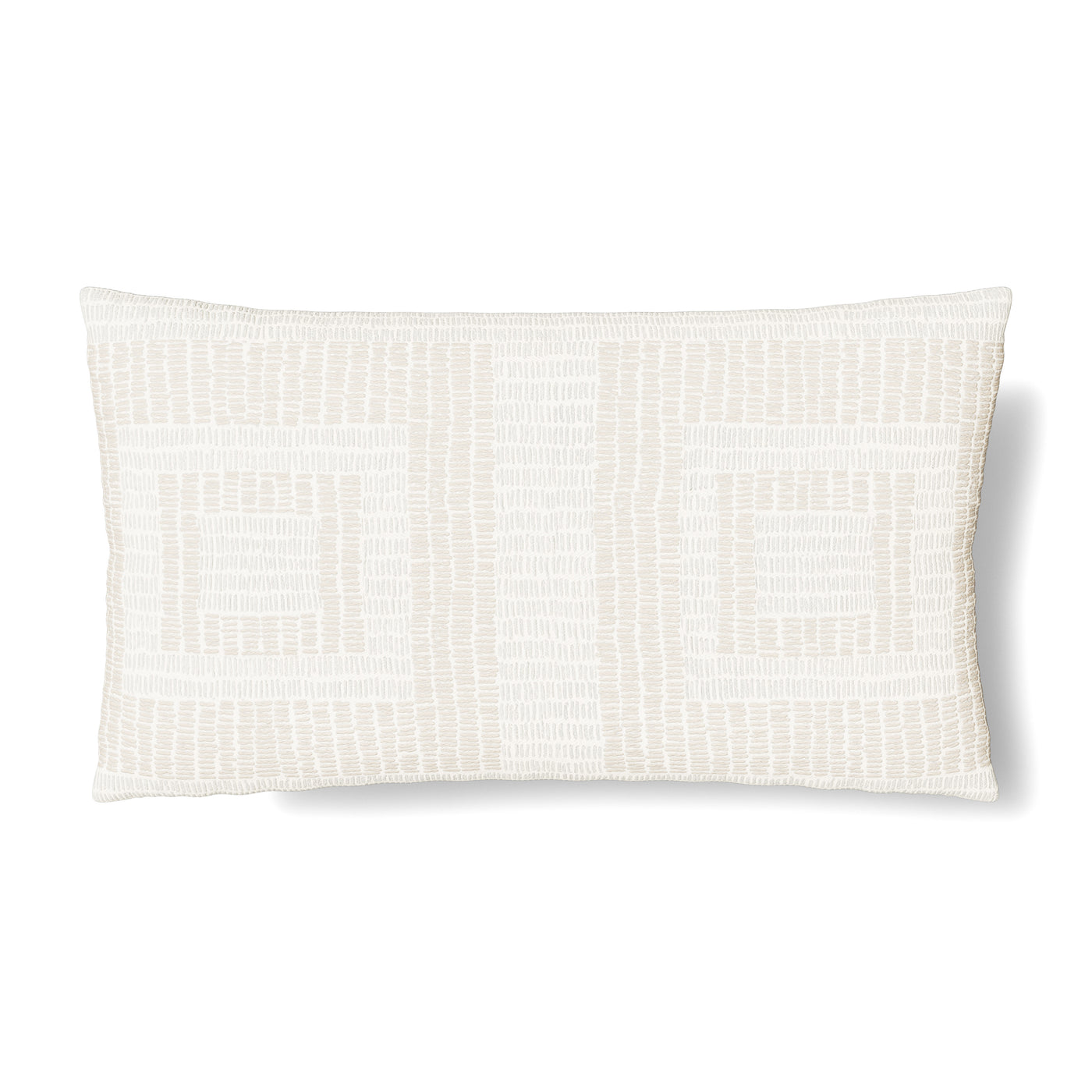 Ann Gish Piastrella lumbar pillow in ivory with tonal geometric woven texture pattern.