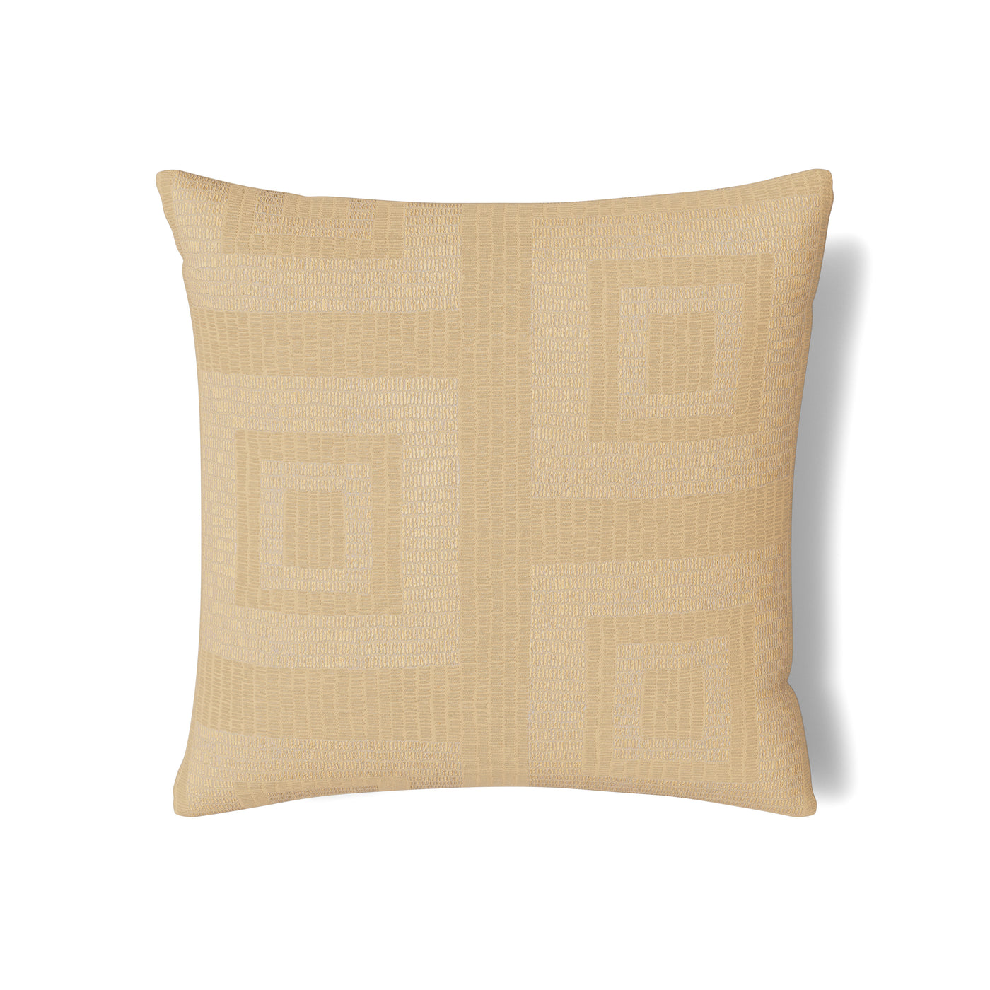 Reverse side of Ann Gish Piastrella sham in champagne with tonal geometric square pattern.