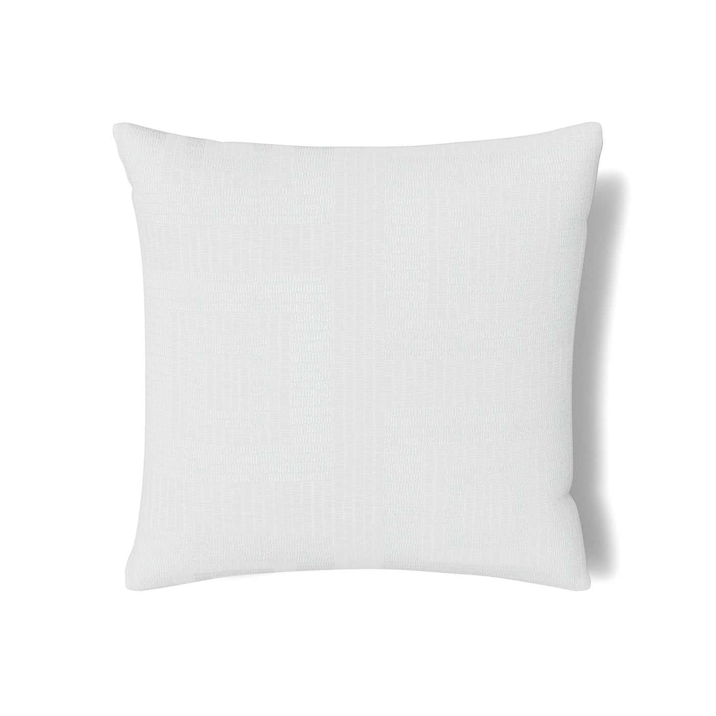 Back view of Ann Gish Piastrella sham in white, showing subtle woven texture.