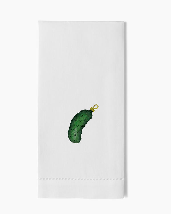 Photo of the Pickle Ornament Hand Towel ensemble.