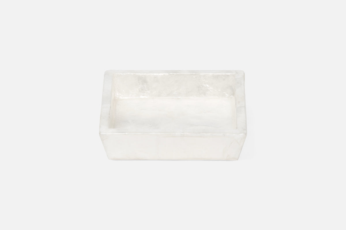 Pigeon & Poodle Andria soap dish in translucent white alabaster, rectangular form.