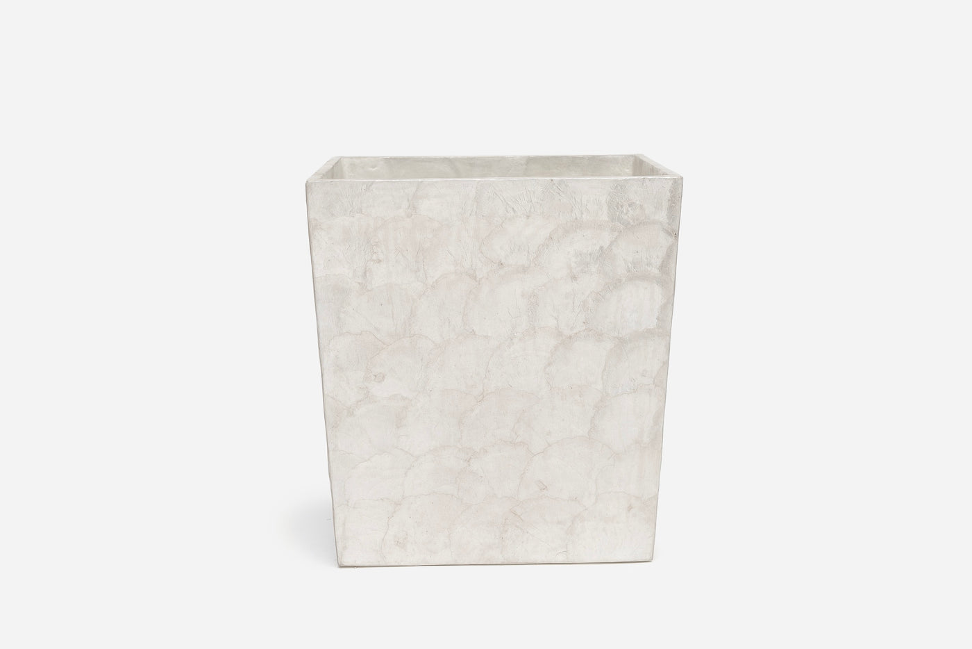 Pigeon & Poodle Andria wastebasket in ivory capiz shell mosaic finish.