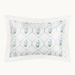 Photo of the Forget Me Not Silk Pillowcase ensemble.