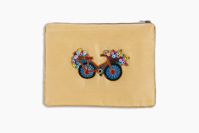 Photo of the Bicycle Flowers Zipper Pouch ensemble.