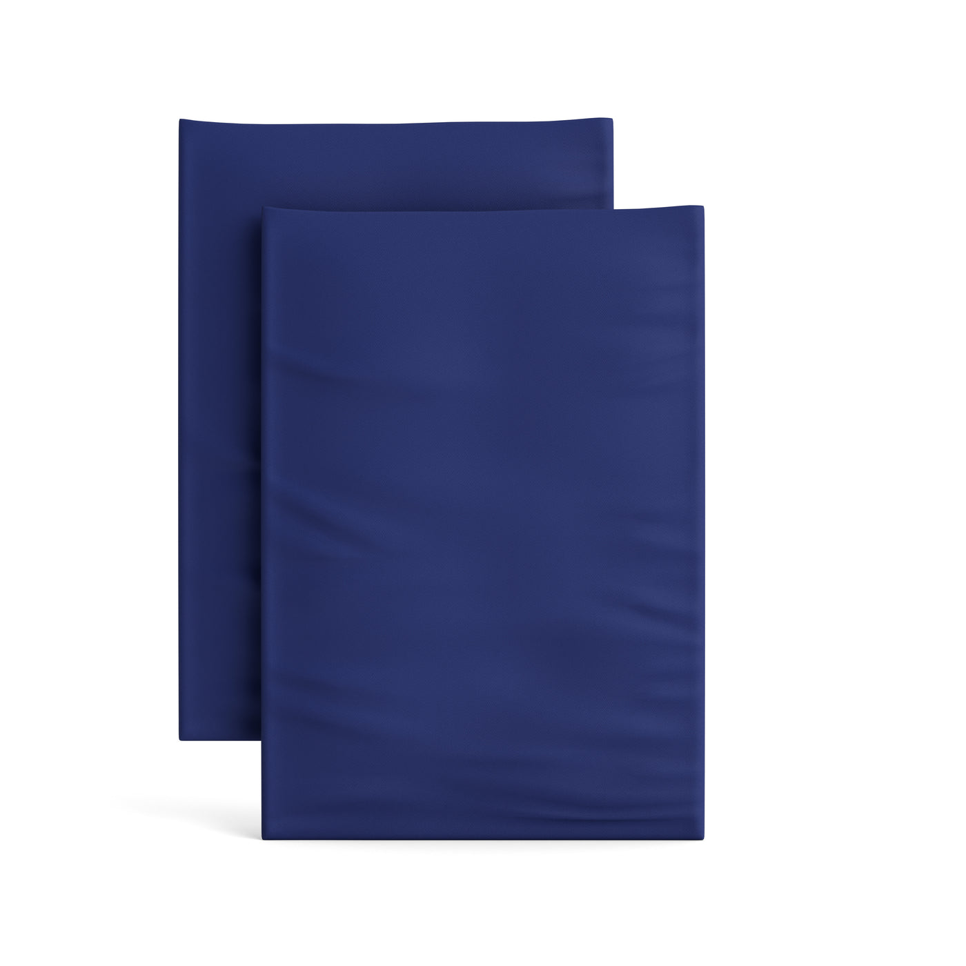 Two folded navy Ann Gish Ready-to-Bed 2.0 pillowcases on a white background.