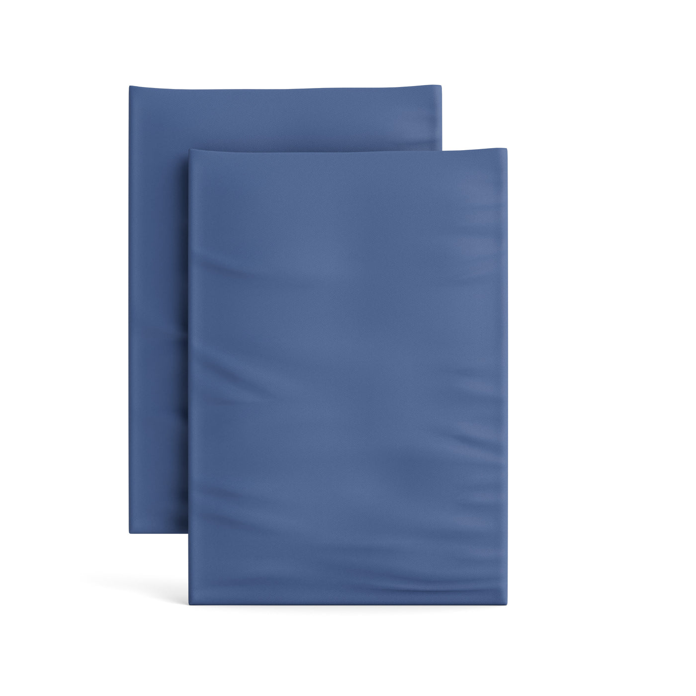 Two folded Ann Gish Ready-to-Bed 2.0 pillowcases in slate blue, shown on white background.