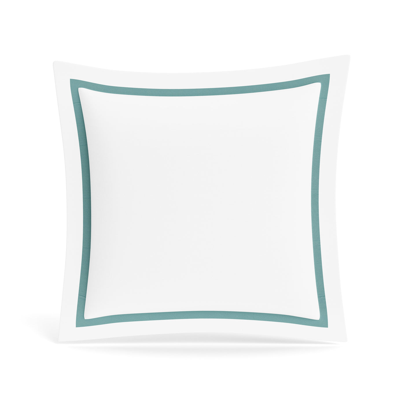 White cotton sham with teal trim border detail, against white background.