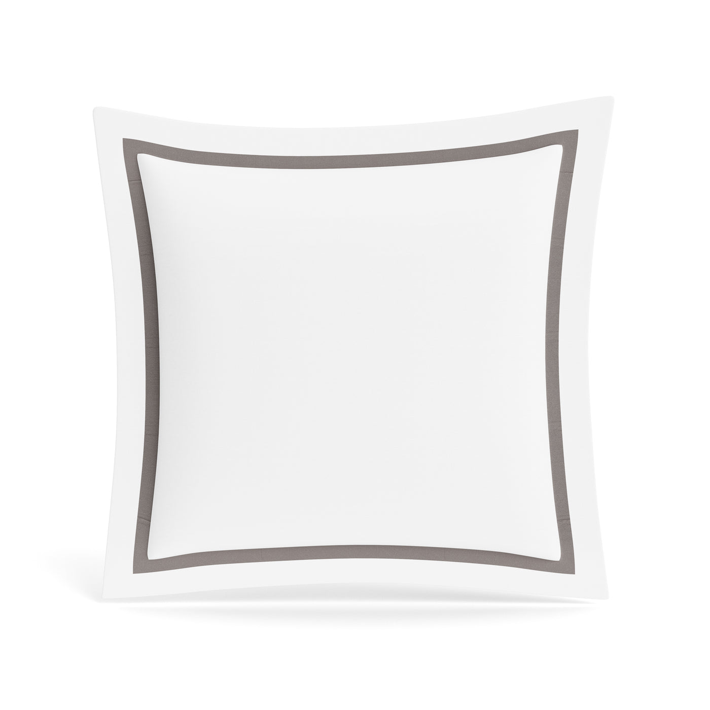 White cotton sham with charcoal border trim, square format, shown on white background.