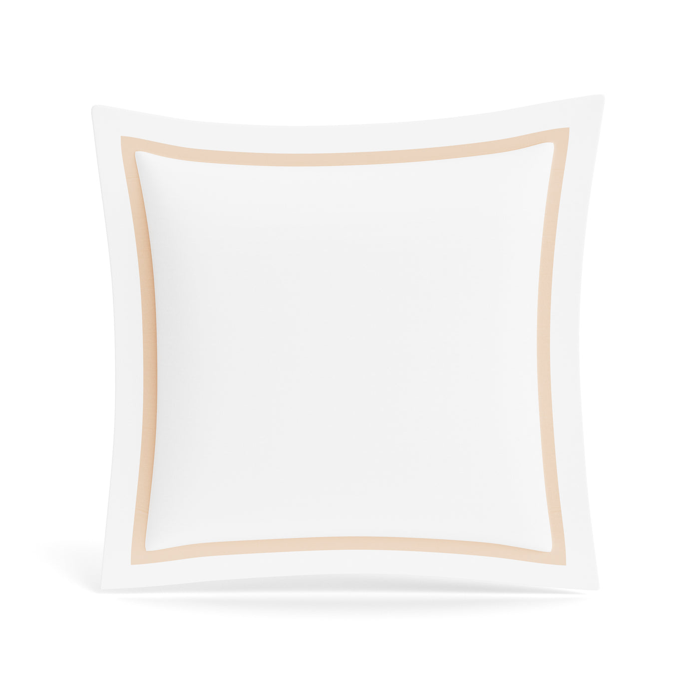 Close-up of white cotton sham with champagne trim border detail.
