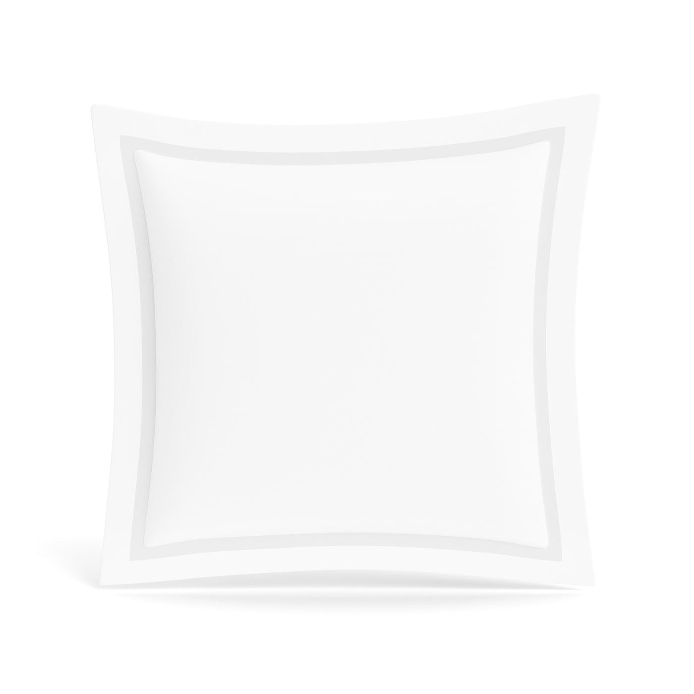 Ann Gish white cotton sham with contrast trim border detail, front view.