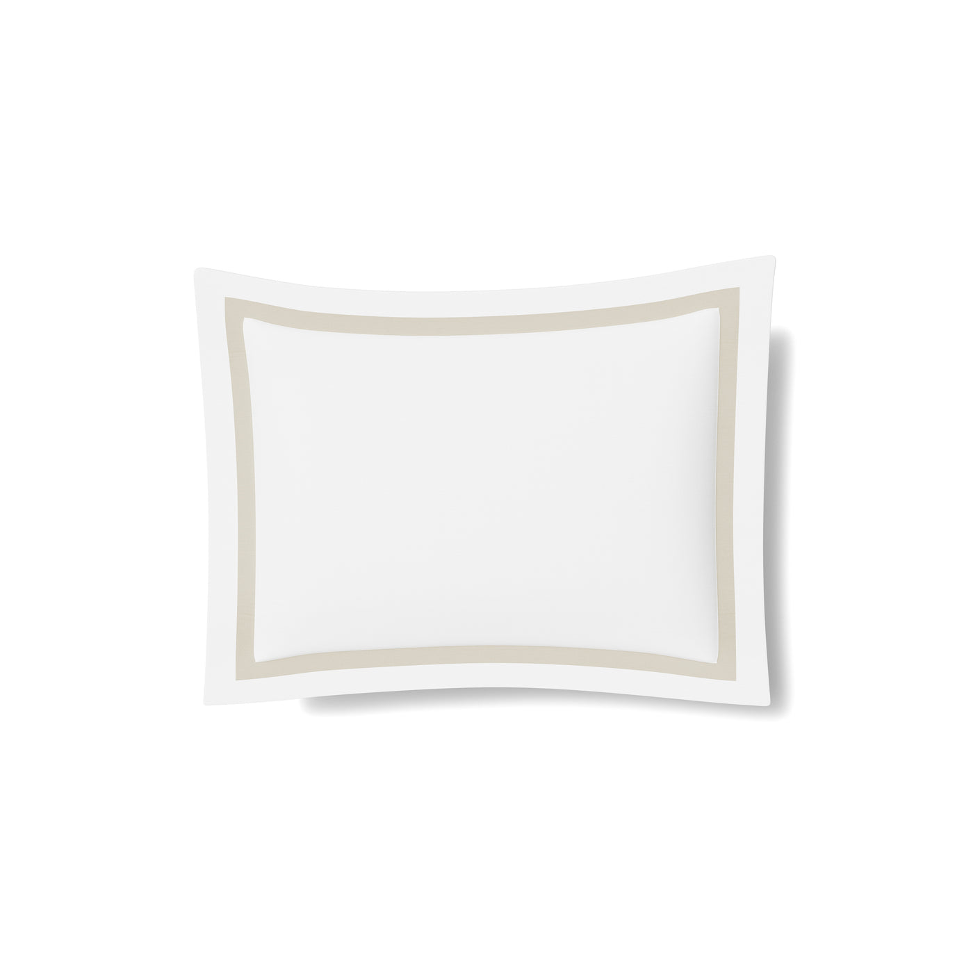 White cotton sham with a taupe border trim, shown flat against a white background.