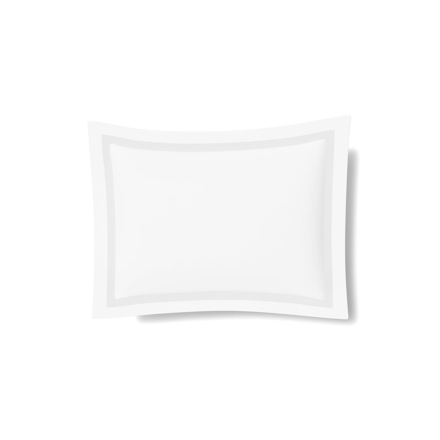 White cotton sham with subtle trim border detail, overhead flat lay view.