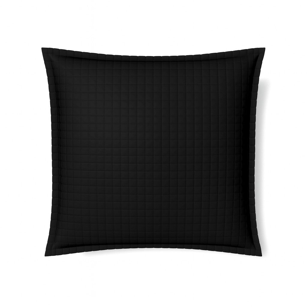 Ann Gish Ready-to-Bed 2.0 quilted sham in black with grid-stitched pattern and flange border.