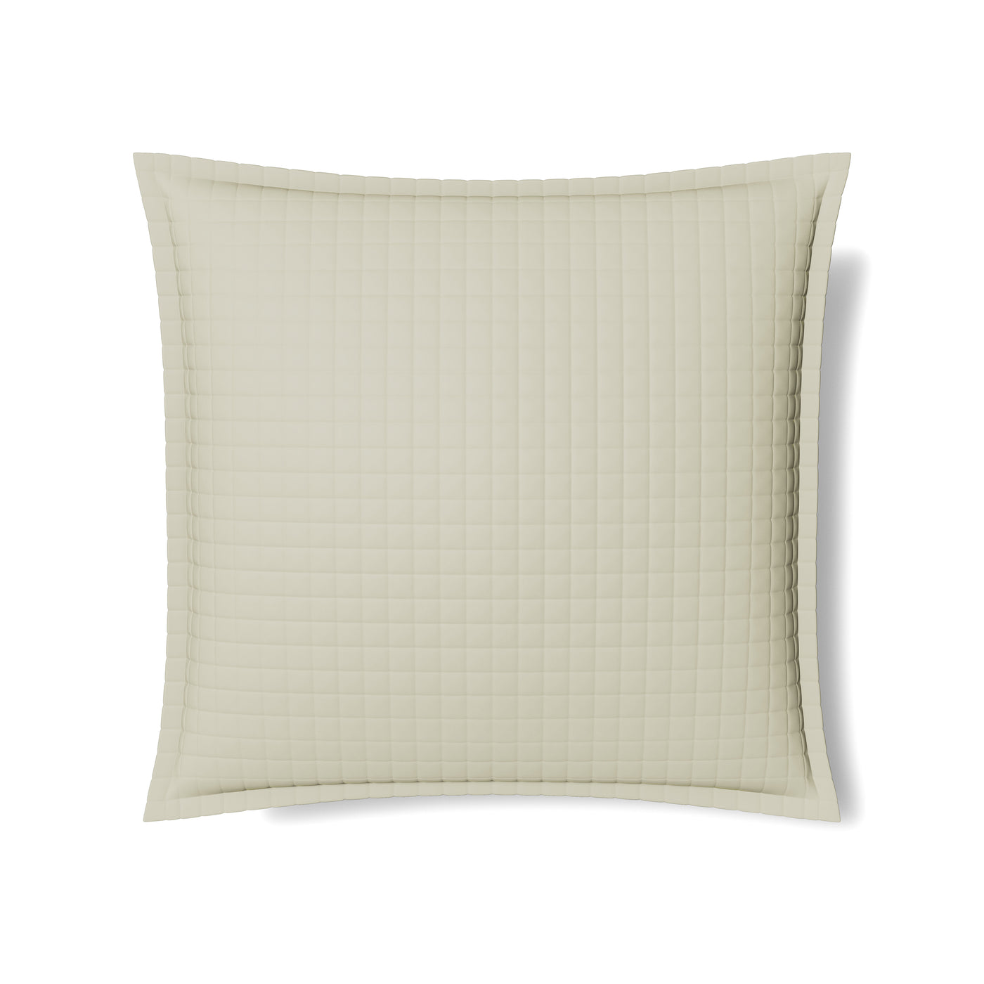 Sage quilted sham with grid stitching and flange border, flat lay view.