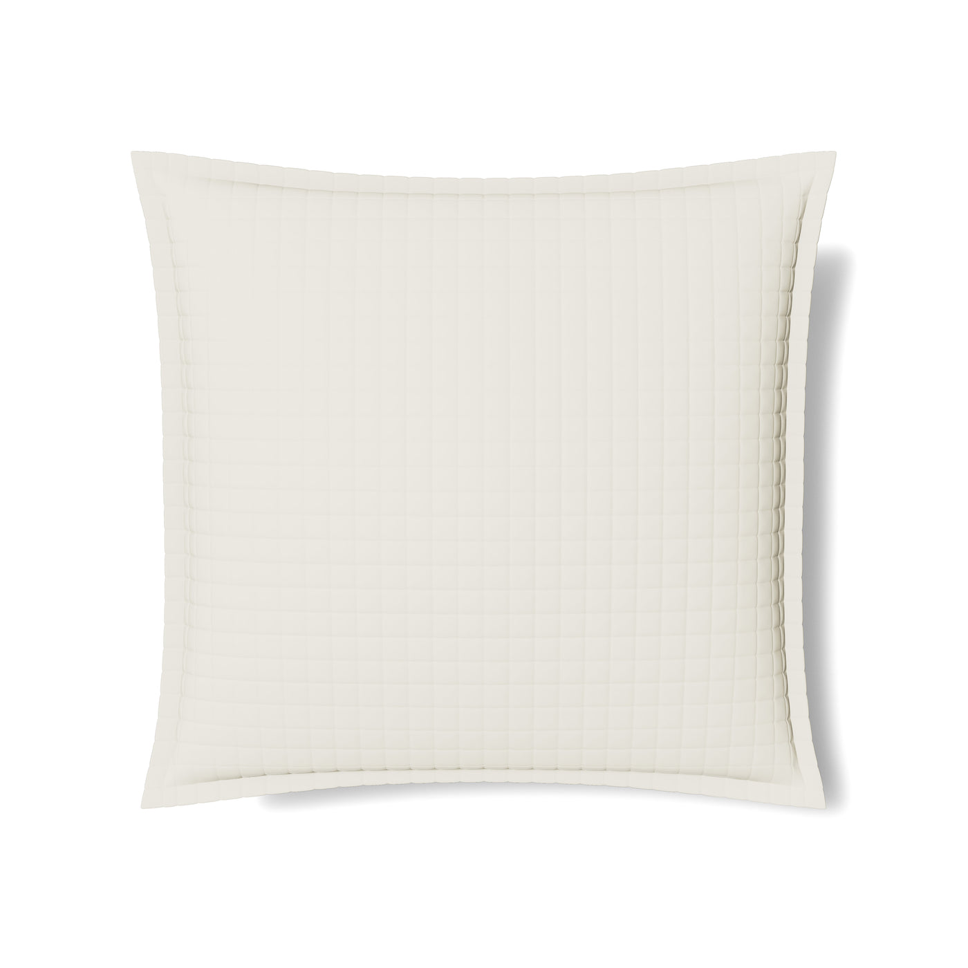 Ann Gish ivory quilted euro sham with grid stitching and flanged border.
