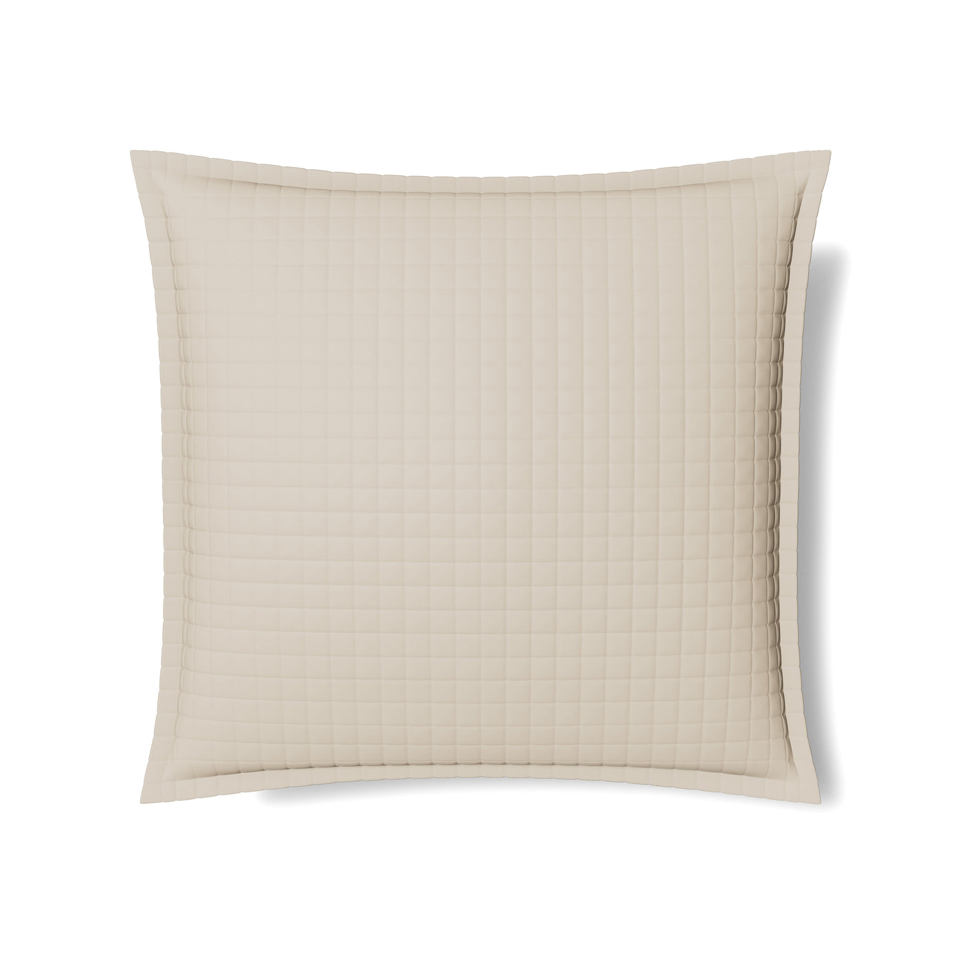 Ann Gish quilted sham in champagne with grid stitching and flat flange border.