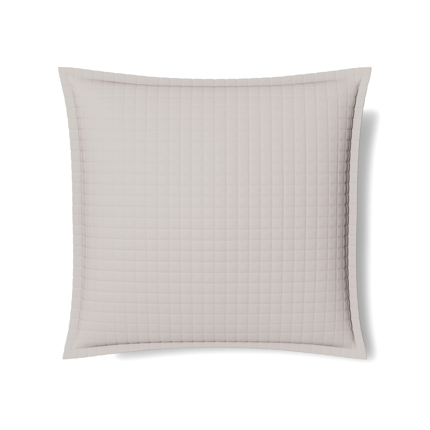 Ann Gish quilted sham in pale taupe, grid-stitched front with flanged border.