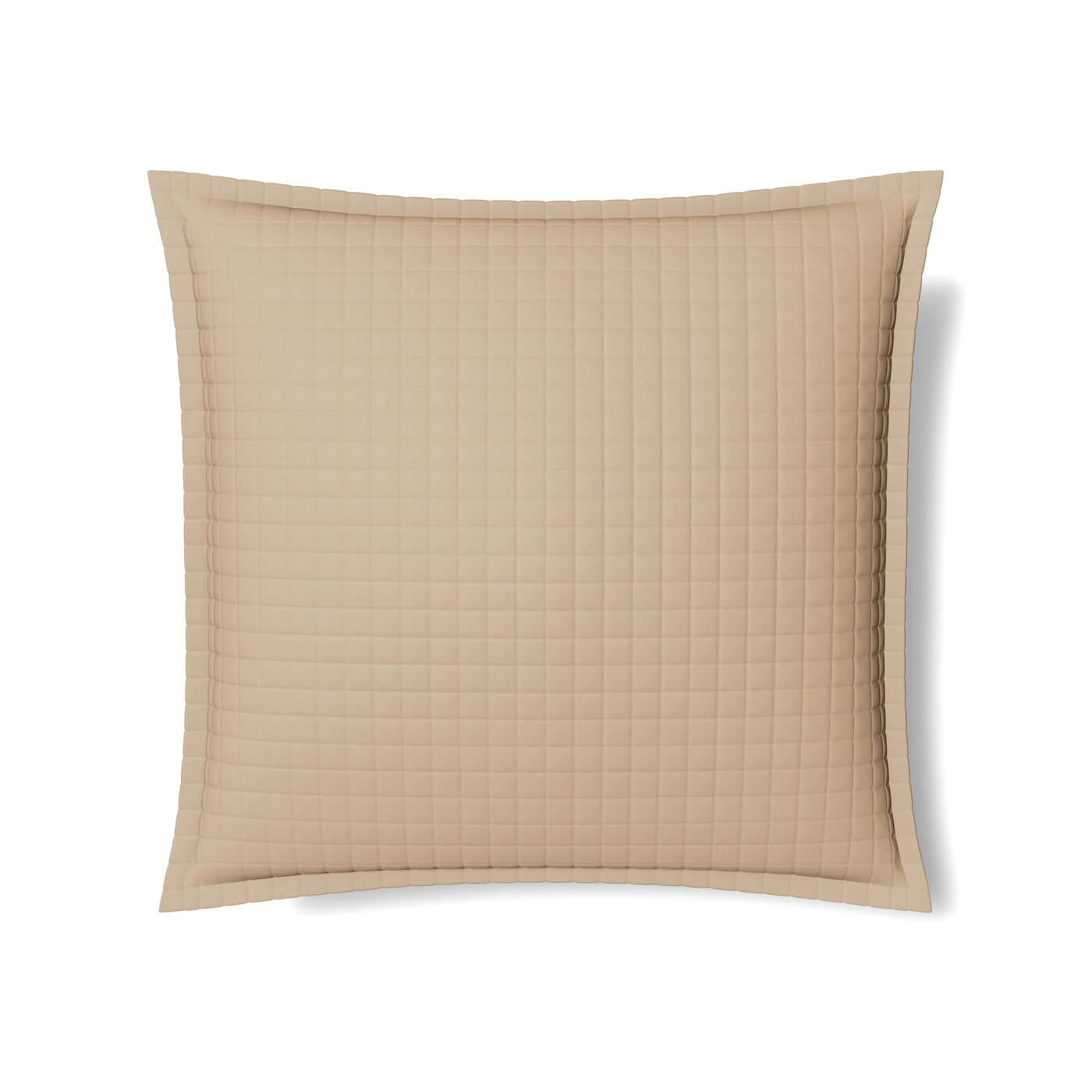 Ann Gish quilted euro sham in warm tan with grid-stitched pattern and flanged edge.