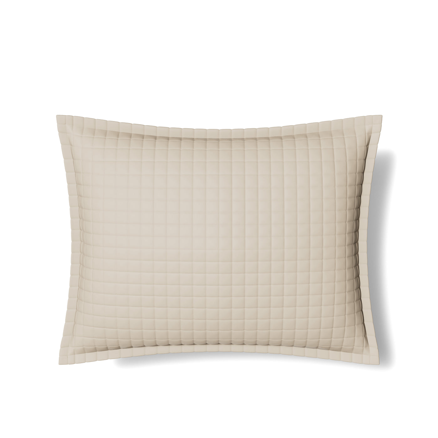 Ann Gish quilted sham in sand with grid-stitched pattern and flanged border.